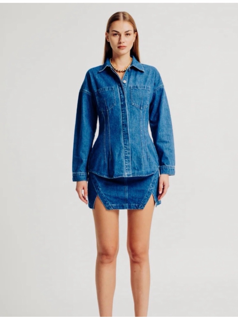 Torn by Ronny Kobo Blue Denim Erika Jean Button Down Top M